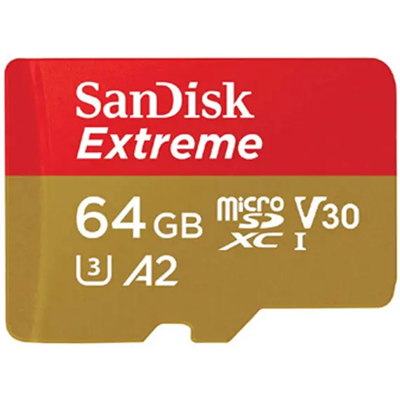 Memory Card SanDisk 64GB Extreme MicroSD / XC UHS-I Card Up to 160MB / s / C10 / U3 / V30 / 4K / A2 SDSQXA2-064G-GN6AA