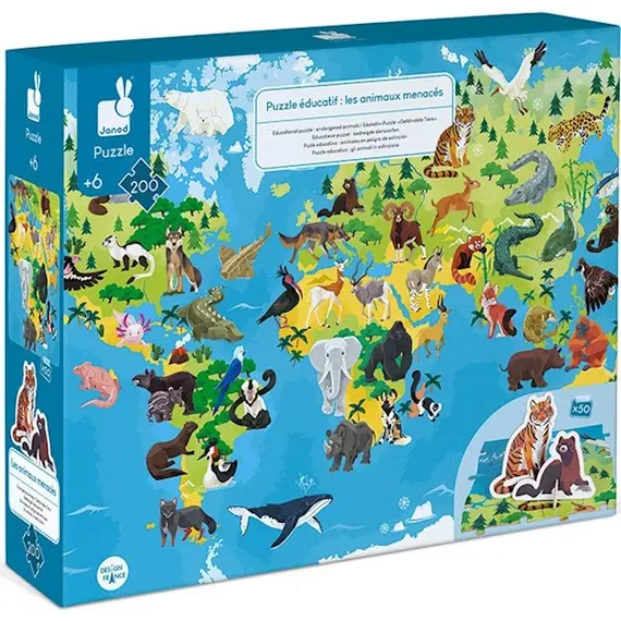 სათამაშო თავსატეხი Janod Educational Puzzle Endangered Animals  - Primestore.ge