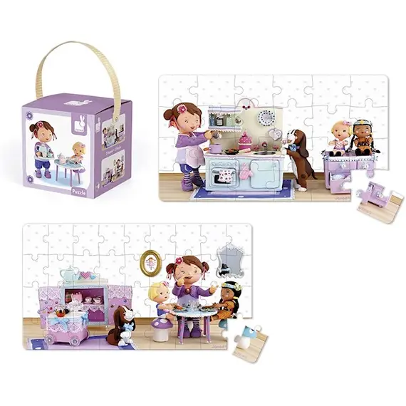 ასაწყობი ფაზლი Janod Set of 2 puzzles  Lola arranges a tea party J02769 - Primestore.ge