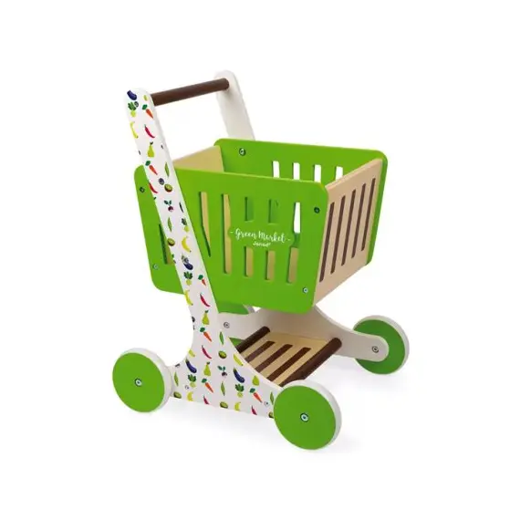 სათამაშო ხის ურიკა JanodGreen Market Wooden Shopping Trolley - Primestore.ge