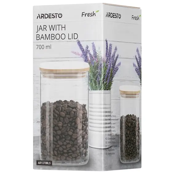 ქილა Ardesto Jar Fresh, 700 ml, square, glass, bamboo , 3 image - Primestore.ge