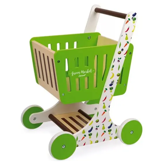 სათამაშო ხის ურიკა JanodGreen Market Wooden Shopping Trolley - Primestore.ge