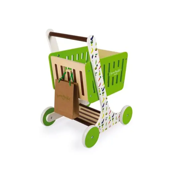 სათამაშო ხის ურიკა JanodGreen Market Wooden Shopping Trolley - Primestore.ge