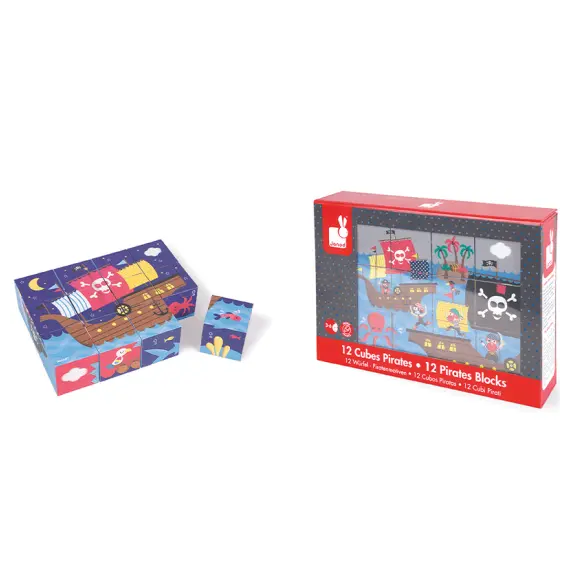 სათამაშო კუბები Janod Cubes made of pasteboard Pirates J02984  - Primestore.ge
