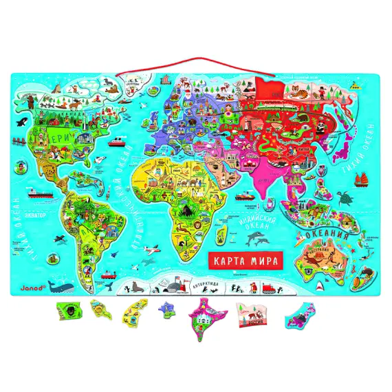 სათამაშო რუკა Janod Magnetic world map Russian J05483 , 2 image - Primestore.ge