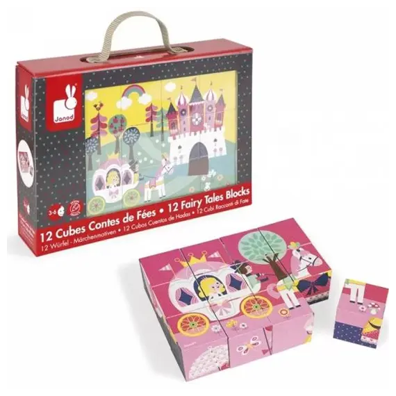 ასაწყობი კუბიკები Janod Cubes Tales of 12 el. J02983  - Primestore.ge