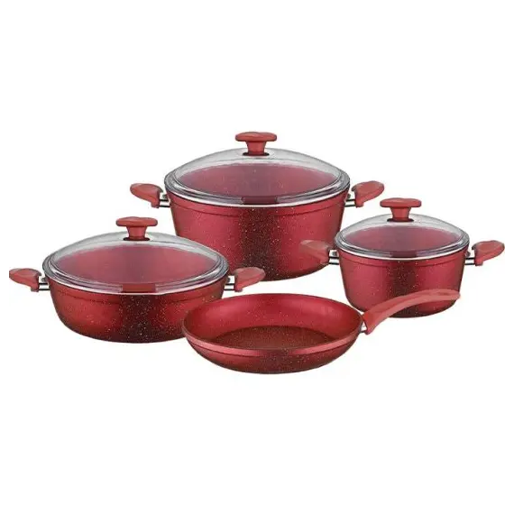 ქვაბებისა და ტაფის ნაკრები KUMTEL NT7 PC RED  - Primestore.ge
