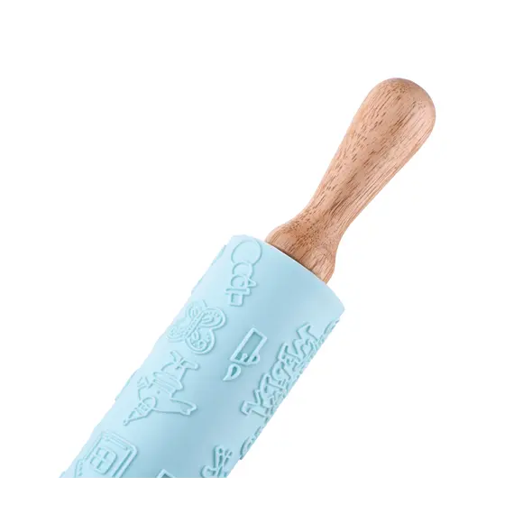ცომის გასაბრტყელებელი Ardesto Rolling Pin New Year Tasty baking , blue, 43,5 cm, silicone, wood. , 2 image - Primestore.ge