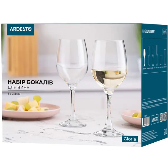 ღვინის ჭიქები Ardesto Wine glasses set Gloria 6 pcs, 300 ml, glass , 2 image - Primestore.ge