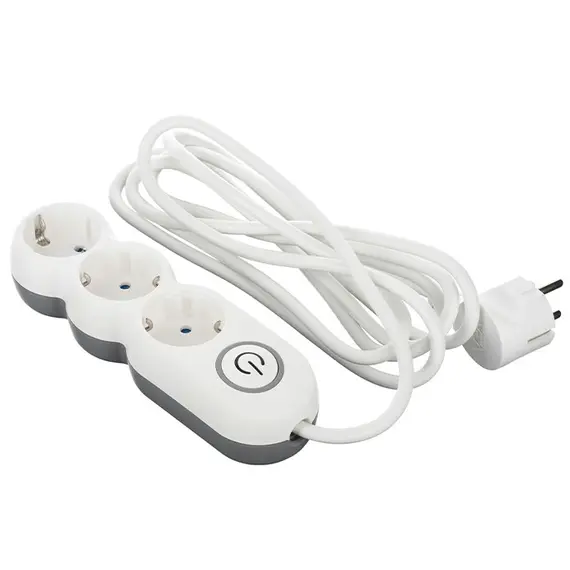 დამაგრძელებელი კაბელი 2E 3 Ways socket,with children protection. H05VV-F 3G*1.0mm, 3m, white, suitable for vertical mounting  - Primestore.ge