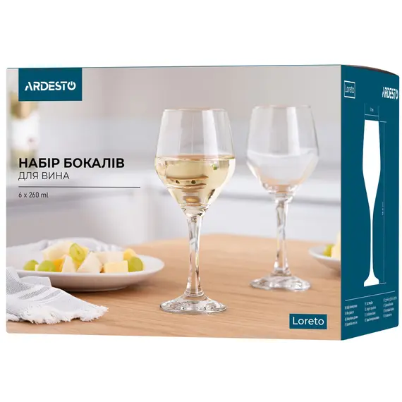ღვინის ჭიქები Ardesto Wine glasses set Loreto 6 pcs, 260 ml, glass , 2 image - Primestore.ge