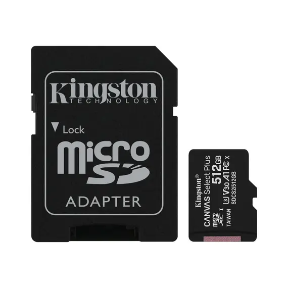 მეხსიერების ბარათი Kingston 512GB microSDXC Canvas Select Plus 100R A1 C10 (SDCS2/512GBSP) ( Single Pack W/O Adapter)  - Primestore.ge