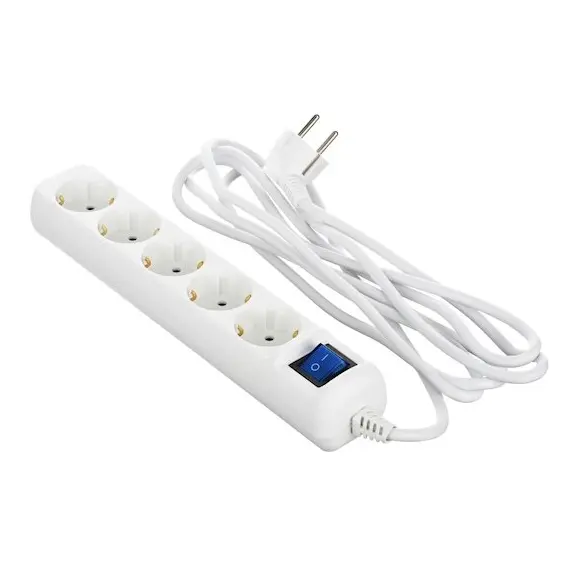 დამაგრძელებელი კაბელი 2E 5 ways socket,with children protection and switch.H05VV-F 3G*1.0mm, 3m, White body,blue switch  - Primestore.ge