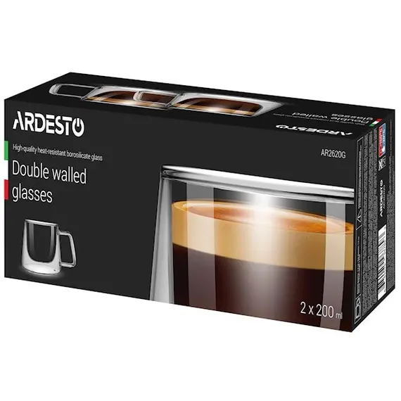 ჭიქების ნაკრები Ardesto Double wall borosilicate glass mug set Ardesto, 200 ml, 2 pcs , 2 image - Primestore.ge