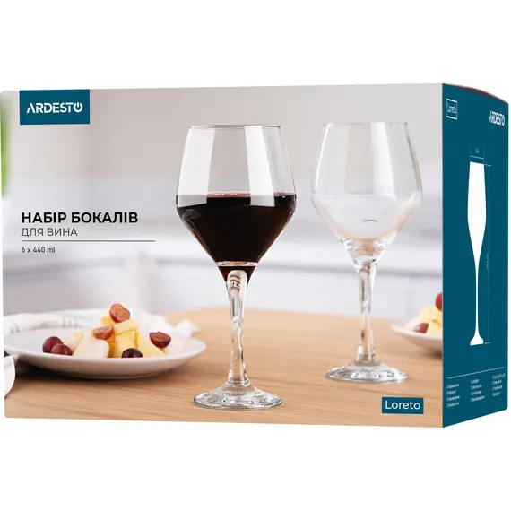 Wine glasses Ardesto Wine glasses set Loreto 6 pcs, 440 ml, glass, 2 image