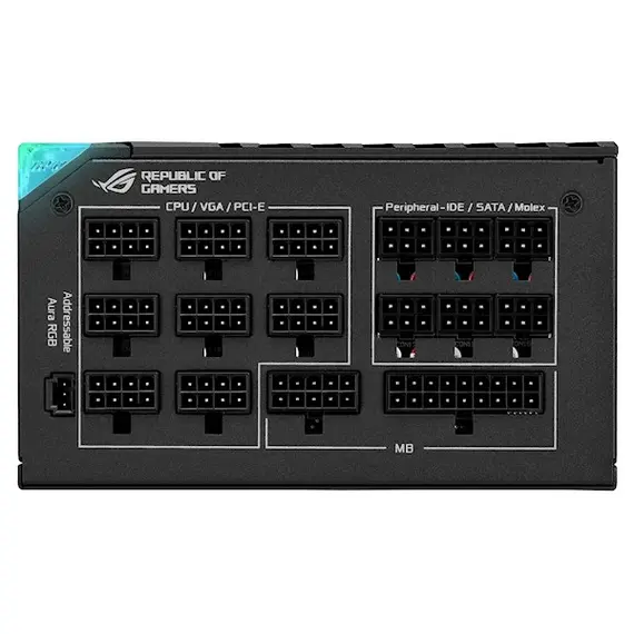 Power supply ASUS ROG THOR (1200W), >90%, 80 Platinum, 135mm, 1xMB 24pin(204), 2xCPU 8pin(44), 8xMolex, 12xSATA, 8xPCIe 8pin(62), Fully Modular, ARGB, ROG-THOR-1200P2 -GAMING, 5 image