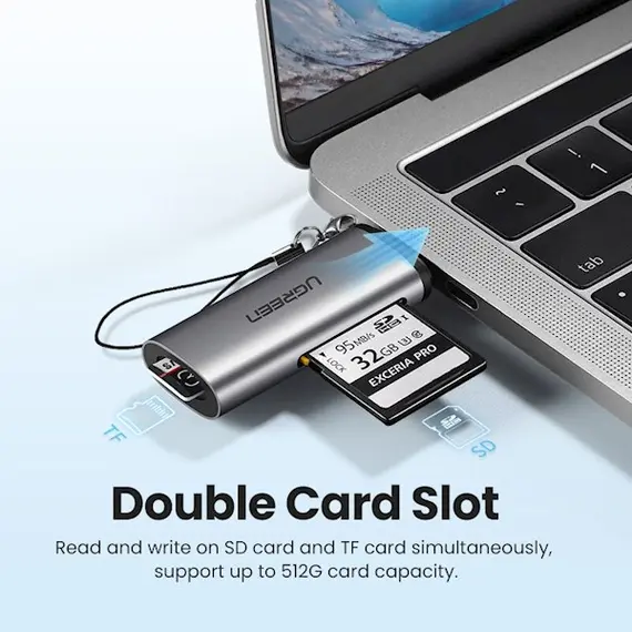 ბარათის წამკითხველი UGREEN CM184 (50704) USB-C to TF / SD Card Reader, Silver Type-C , 2 image - Primestore.ge