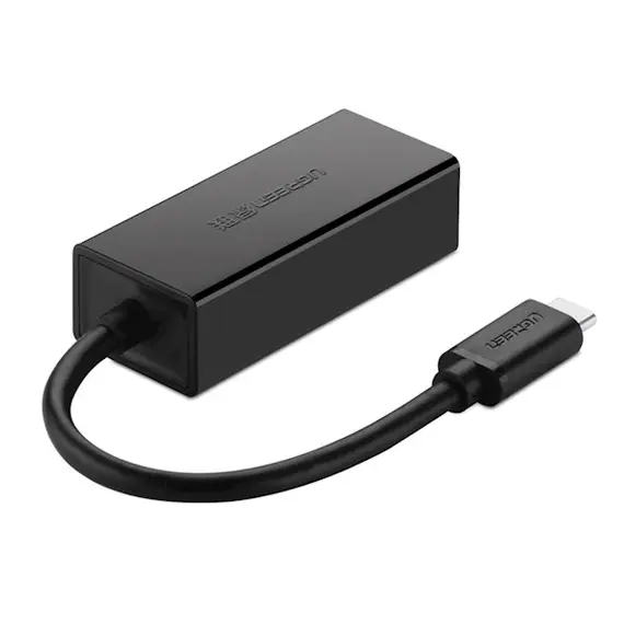 ლან ადაპტერი UGREEN 30287 USB 2.0 Type C 10/100Mbps Ethernet Adapter 110mm (Black)  - Primestore.ge