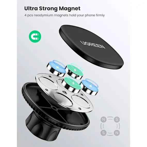 მობილურის დამჭერი UGREEN 80785 Magnetic Phone Car Mount, Black , 3 image - Primestore.ge
