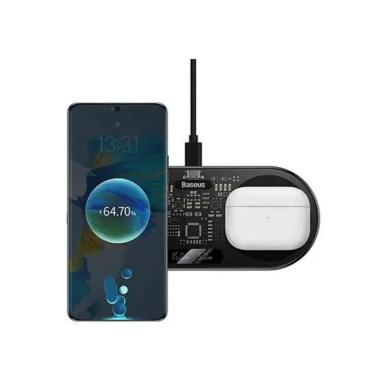 პორტატული დამტენი Baseus Digital LED Display 2in1 Wireless Charger 20W Universal with Cable WXSX010101 , 5 image - Primestore.ge