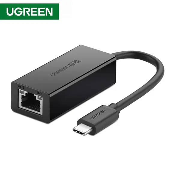 ლან ადაპტერი UGREEN 30287 USB 2.0 Type C 10/100Mbps Ethernet Adapter 110mm (Black) , 2 image - Primestore.ge