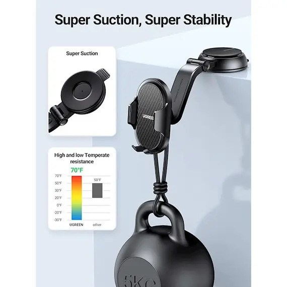 მობილურის დამჭერი UGREEN LP405 (20473) Waterfall-Shaped Suction Cup Phone Mount, Black , 4 image - Primestore.ge