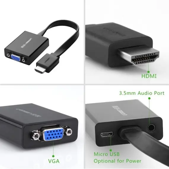 HDMI გადამყვანი UGREEN MM103 (40248) HDMI to VGA Converter 25cm (Black) , 2 image - Primestore.ge