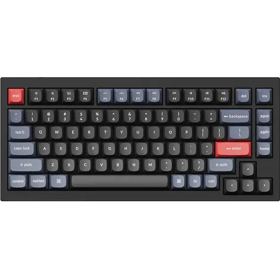 კლავიატურა Keychron Q1 QMK Custom HotSwappable Gateron Phantom Red Switch Mechanical Keyboard Full Assembled Carbon Black RGB with Knob Russian Layout - Primestore.ge