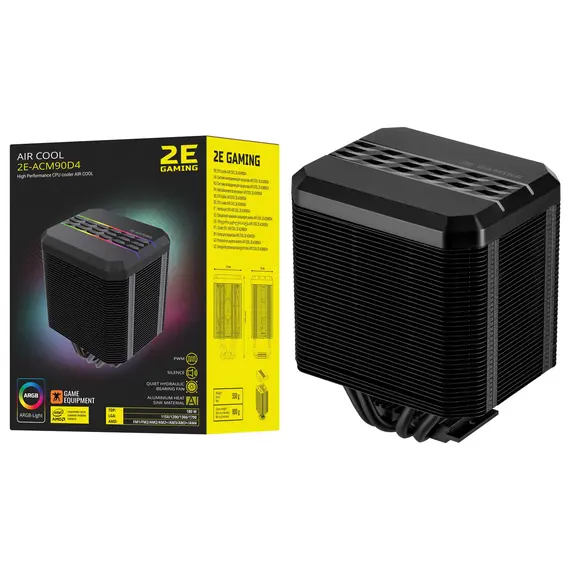 Cooler 2E GAMING CPU cooling system AIR COOL (ACM90D4) RGB,115X,1200,1366,1700 FM1,FM2,AM2,AM2+,AM3,AM3+,AM4, 90mm, TDP 180W, 4 image