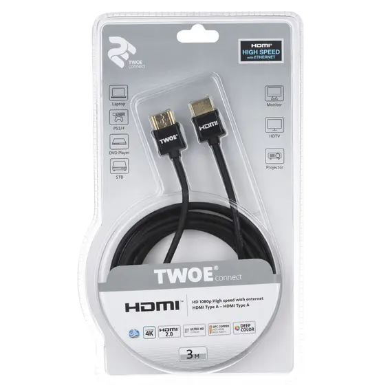 კაბელი 2Е Cable HDMI 2.0 (AM/AM), Slim, High Speed, Alumium, 3m, black , 3 image - Primestore.ge