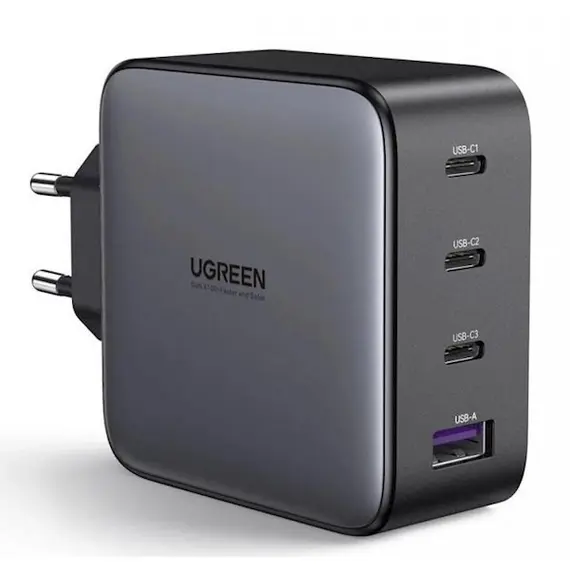USB-C დამტენი UGREEN CD226 (40747) GaN Fast Charger, 3xUSB-C, USB-A, 100W, Black  - Primestore.ge