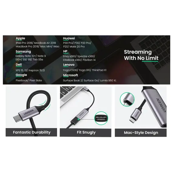 USB ადაპტერი UGREEN 70444 USB Type C to HDMI 2.0 4K@60 Hz Thunderbolt 3 Convertor for MacBook / PC gray , 7 image - Primestore.ge