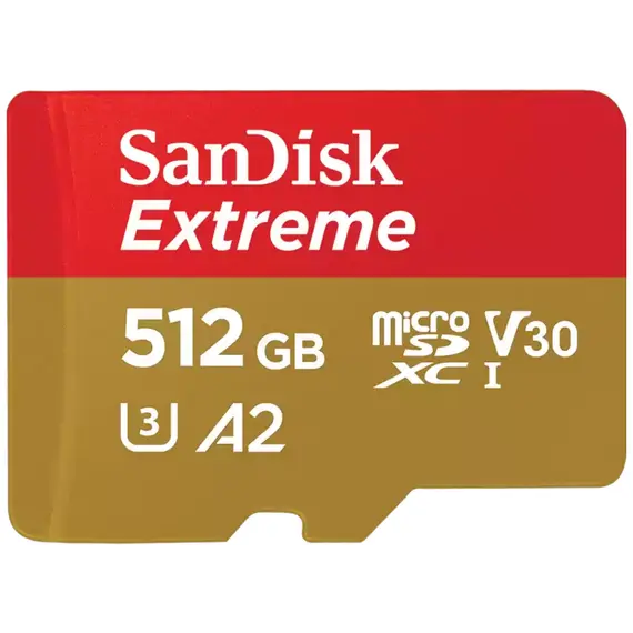 მეხსიერების ბარათი SanDisk 512GB Extreme microSDXC UHS-I - Red/Gold  - Primestore.ge