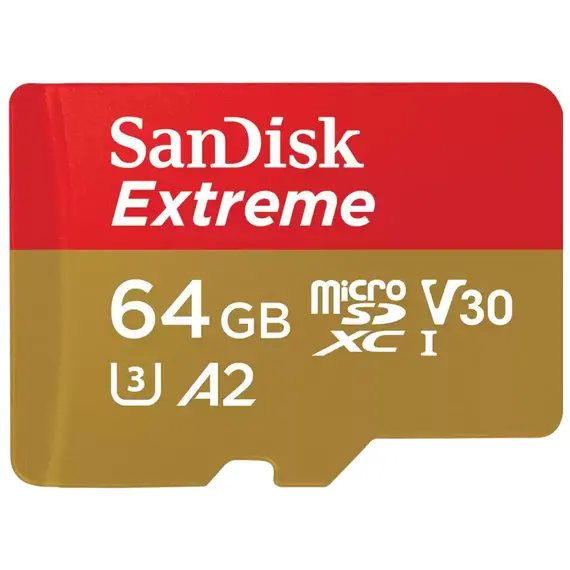 მეხსიერების ბარათი SanDisk 64GB Extreme microSDXC UHS-I - Red/Gold  - Primestore.ge