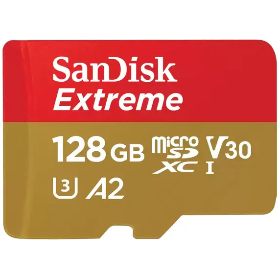მეხსიერების ბარათი SanDisk 128GB Extreme microSDXC UHS-I - Red/Gold  - Primestore.ge