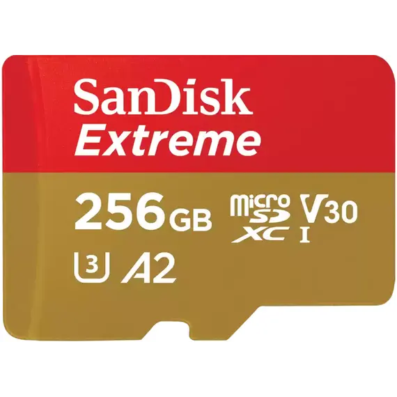 მეხსიერების ბარათი SanDisk 256GB Extreme microSDXC UHS-I - Red/Gold  - Primestore.ge