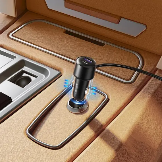 მანქანის დამტენი UGREEN CD252 (30886), 120W, USB-C, USB-ACar Charger with Dual Expansion Ports, Gray , 4 image - Primestore.ge