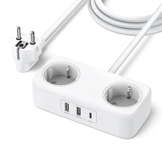დენის გამანაწილებელი UGREEN CD280 (50683), 30W, 2 Socket, USB-A, USB-C, 1.8m, White  - Primestore.ge