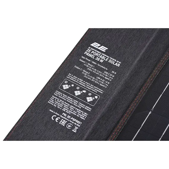 პორტატული დამტენი მზის ენერგიით 2E portable solar panel, 36 W, USB-С 20W, USB-A 18W , 2 image - Primestore.ge