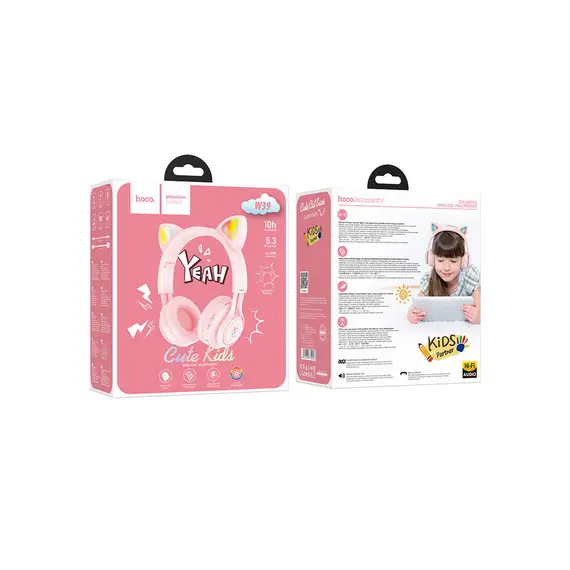 ყურსასმენი Hoco W39 Cat ear kids BT headphones Pink , 3 image - Primestore.ge