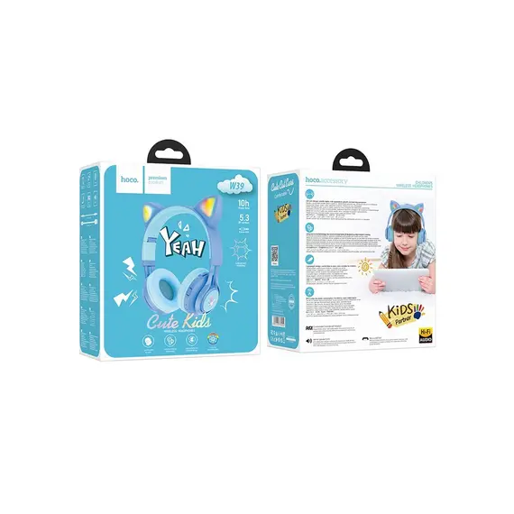 ყურსასმენი Hoco W39 Cat ear kids BT headphones Blue , 3 image - Primestore.ge