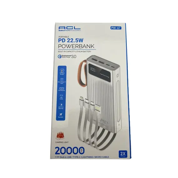პორტატული დამტენი ACL PW-67 20000 MAH WHITE , 3 image - Primestore.ge