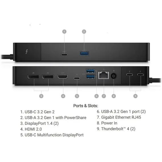 დოკ სადგური Dell Thunderbolt Dock WD22TB4, 180W , 5 image - Primestore.ge