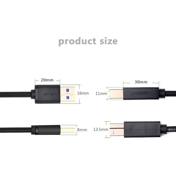 პრინტერის კაბელი UGREEN US210 (10372) USB-B 3.0 Type B to Type A Print Cable 2m (Black) , 4 image - Primestore.ge