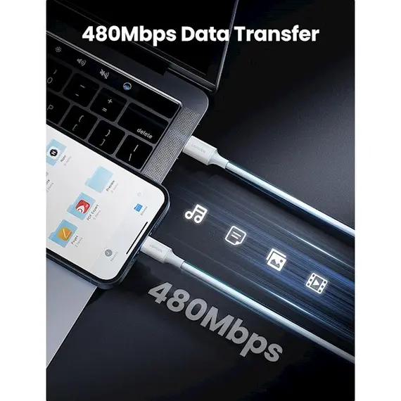 Mobile USB charger UGREEN 60749 USB-C to Lightning M/M Cable Rubber Shell 2m (White), 3 image