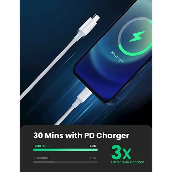 Mobile USB charger UGREEN 60749 USB-C to Lightning M/M Cable Rubber Shell 2m (White), 2 image