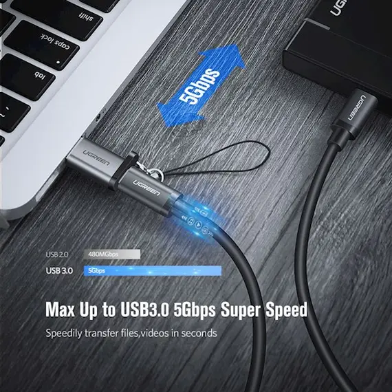 USB ადაპტერი UGREEN US276 (50533) USB3.0 to USB-C Adapter, Gray , 3 image - Primestore.ge