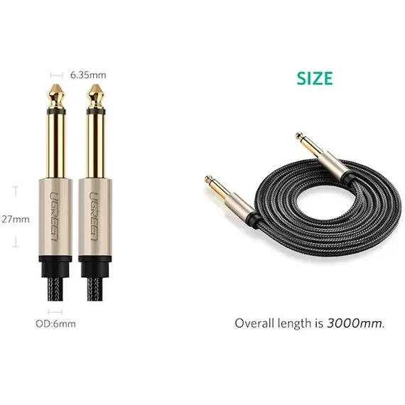 აუდიო კაბელი UGREEN AV127 (10629) 3.5mm to 6.35mm TRS Stereo Audio Cable 3m, Gray , 4 image - Primestore.ge