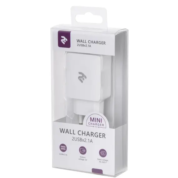 ადაპტერი 2Е Wall Charge Wall for 2 USB - DC5.0V/4.2 A, white , 4 image - Primestore.ge