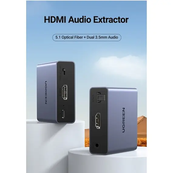 Audio Splitter UGREEN CM531 (60649), HDMI Audio Splitter with OPTICAL + 3.5mm Ports, Gray, 2 image